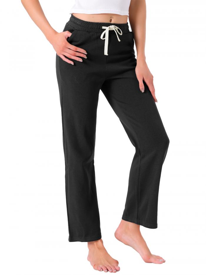 cheibear レディース ラウンジパンツ コットン ロング ストレート 伸縮性ウエスト ドローストリング ポケット付き スリープ スポーツ パジャマ ナイト...