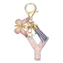 uxcell イニシャルレターキーチェーン かわいいタッセルバタフライキーチェーンアルファベットYレター装飾女性用キーパースハンドバッグバックパック(パープル 1個入り)
