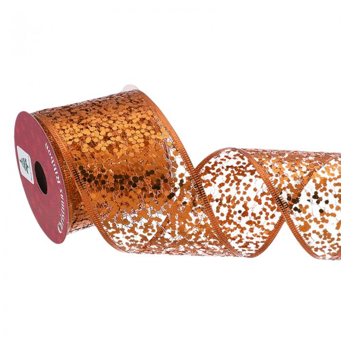 uxcell グリッターメッシュワイヤーリボン、2.5インチ x 10ヤード、クリスマスツリー用の輝くエッジリボン、ギフト包装用リボン、リース、クラフト、ウェディングパーティーの装飾、オレンジ