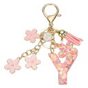 uxcell イニシャルレターキーチェーン かわいいタッセル桜キーチェーンアルファベットYレター装飾と花ペンダント女性用ガールズキーパースハンドバッグバックパック(ピンク 1個入り)