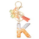 uxcell イニシャルレターキーチェーン かわいいタッセルバタフライキーチェーンアルファベットKレター装飾女性用キーパースハンドバッグバックパック(オレンジ/シルバー 1個入り)