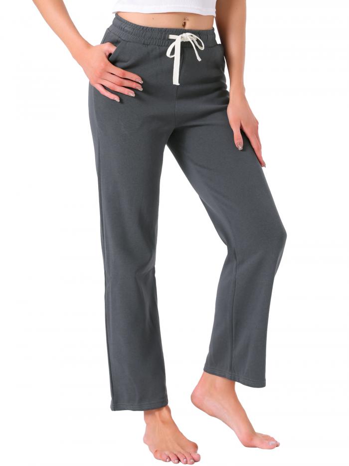 cheibear レディース ラウンジパンツ コットン ロング ストレート 伸縮性ウエスト ドローストリング ポケット付き スリープ スポーツ パジャマ ナイト...