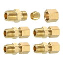 uxcell 真鍮パイプ継手5個 3/16" OD x 1/8" N PT 圧縮ユニオンコネクタ 直結カップリングアダプタ継手 パイプに適合