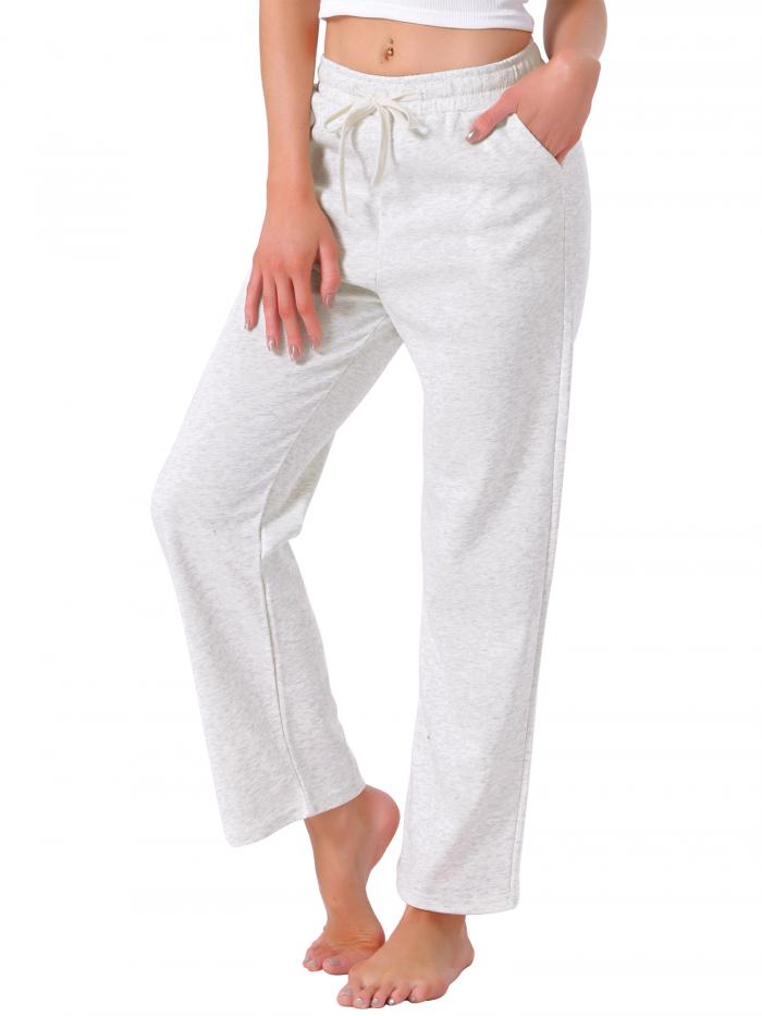cheibear レディース ラウンジパンツ コットン ロング ストレート 伸縮性ウエスト ドローストリング ポケット付き スリープ スポーツ パジャマ ナイト...
