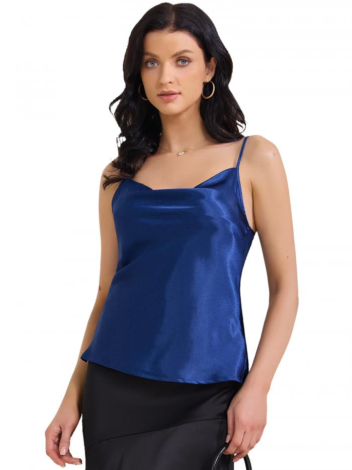 Allegra K レディース サテン キャミソール カウルネック ノースリーブ スパゲッティストラップ サマー..