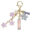 uxcell イニシャルレターキーチェーン かわいいタッセル桜キーチェーンアルファベットIレター装飾と花ペンダント付き女性用ガールズキーパースハンドバッグバックパック(パープル 1個入り)