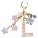 uxcell イニシャルレターキーチェーン かわいいタッセル桜キーチェーンアルファベットLレター装飾と花ペンダント女性用ガールズキーパースハンドバッグバックパック(パープル 1個入り)
