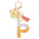 uxcell イニシャルレターキーチェーン かわいいタッセルバタフライキーチェーンアルファベットPレター装飾女性用キーパースハンドバッグバックパック(オレンジ/シルバー 1個入り)