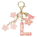 uxcell イニシャルレターキーチェーン かわいいタッセル桜キーチェーンアルファベットLレター装飾と花ペンダント女性用ガールズキーパースハンドバッグバックパック(ピンク 1個入り)