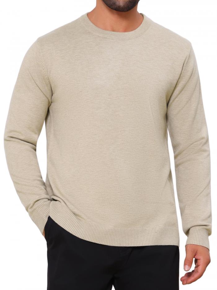 TATT 21 メンズ クラシック 無地 クルーネック 長袖 ソフトニット プルオーバー セーター カーキ L