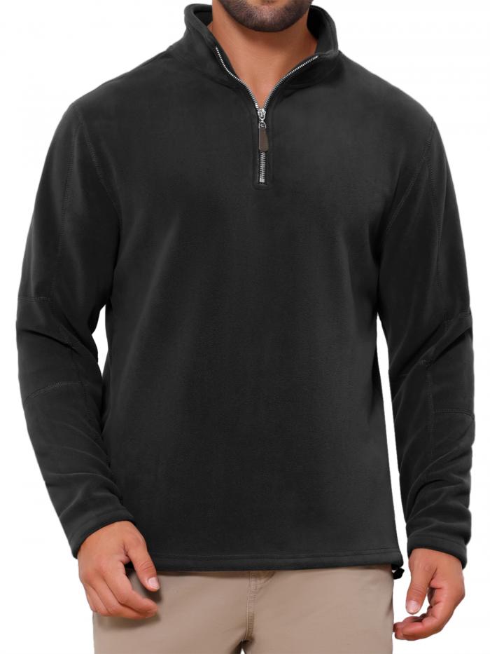 TATT 21 メンズ 無地 スタンドカラー ハーフジップ 長袖 フリース プルオーバー スウェットシャツ ブラ..