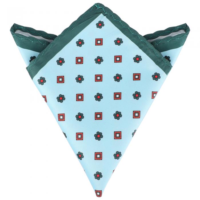 Elerevyo メンズポケットチーフ 花柄ハンカチ 無地トリム付き ウェディングパーティー用 ライトブルーグリーン One Size