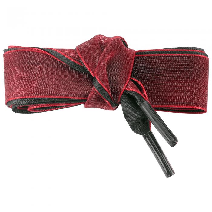 Elerevyo サテンリボン靴ひも 二重層フラットスノーヤーン靴ひも レディース 1組 ブラックワインレッド 120cm