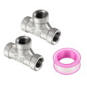 uxcell 2個304ステンレス鋼ティーパイプ継手G1/8"女性ティーアダプター3ウェイT字型鋳造パイプ継手コネクター 配管 排水管 暖房システム用シールテープ付き