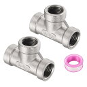uxcell 2個304ステンレス鋼Tパイプ継手G1/4"女性Tアダプター3ウェイT字型鋳造パイプ継手コネクター 配管 排水管 暖房システム用シールテープ付き