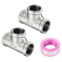 uxcell 2個304ステンレス鋼Tパイプ継手G1/2"女性Tアダプター3ウェイT字型鋳造パイプ継手コネクター 配管排水管暖房システム用シールテープ付き
