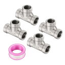uxcell 4個304ステンレス鋼Tパイプ継手G1/4"女性Tアダプター3ウェイT字型鋳造パイプ継手コネクター 配管排水管暖房システム用シールテープ付き