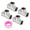 uxcell 4個304ステンレス鋼Tパイプ継手G1/2"女性Tアダプター3ウェイT字型鋳造パイプ継手コネクター 配管 排水管 暖房システム用シールテープ付き