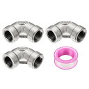 uxcell 3個304ステンレス鋼90度エルボースレッドパイプ継手G1/8"女性からG1/8"女性鋳造パイプ継手シールテープ付き配管排水管暖房システム用