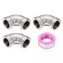 uxcell 3個304ステンレス鋼90度エルボースレッドパイプ継手G1/4"女性からG1/4"女性鋳造パイプ継手シールテープ付き配管排水管暖房システム用