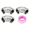 uxcell 3個304ステンレス鋼90度エルボースレッドパイプ継手G1/2"女性からG1/2"女性鋳造パイプ継手シールテープ付き配管排水管暖房システム用
