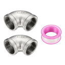 uxcell 2個304ステンレス鋼90度エルボースレッドパイプ継手G1"女性からG1"女性鋳造パイプ継手シールテープ付き配管排水管暖房システム用