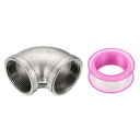 uxcell 304ステンレス鋼90度エルボーねじ込みパイプ継手 G1-1/2" フィメール to G1-1/2" フィメール キャストパイプ継手 シールテープ付き 水道排水管暖房システム用