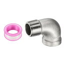 uxcell 304ステンレス鋼90度エルボースレッドパイプ継手G1/2"メスからG1/2"オス鋳造パイプ継手シールテープ付き配管排水管暖房システム用