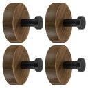 uxcell 木製壁掛け用セルフアドヘーシブフック4個セット ヘビーデューティーフック 寝室 キッチン バスルーム コート ローブ用 黒(ラウンド)