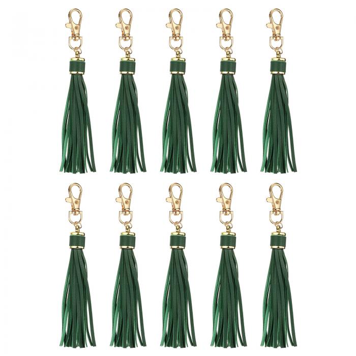 uxcell 10個 PUレザータッセル 6"キーチェーンタッセル装飾タッセルパース装飾 宝石メイキング ハンドバッグ DIYクラフト 携帯電話ストラップ用 ロブスタースイベル付き（緑）