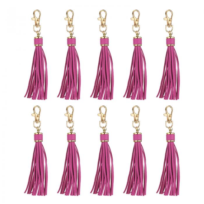 uxcell 10個 PUレザータッセル 6"キーチェーンタッセル装飾タッセルパース装飾 宝石メイキング ハンドバッグ DIYクラフト 携帯電話ストラップ用 ロブスタースイベル付き（パープルローズレッド）