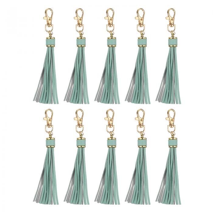 uxcell 10個 PUレザータッセル 6"キーチェーンタッセル装飾タッセルパース装飾 宝石メイキング ハンドバッグ DIYクラフト 携帯ストラップ用 ロブスタースイベル付き（ダーク緑）