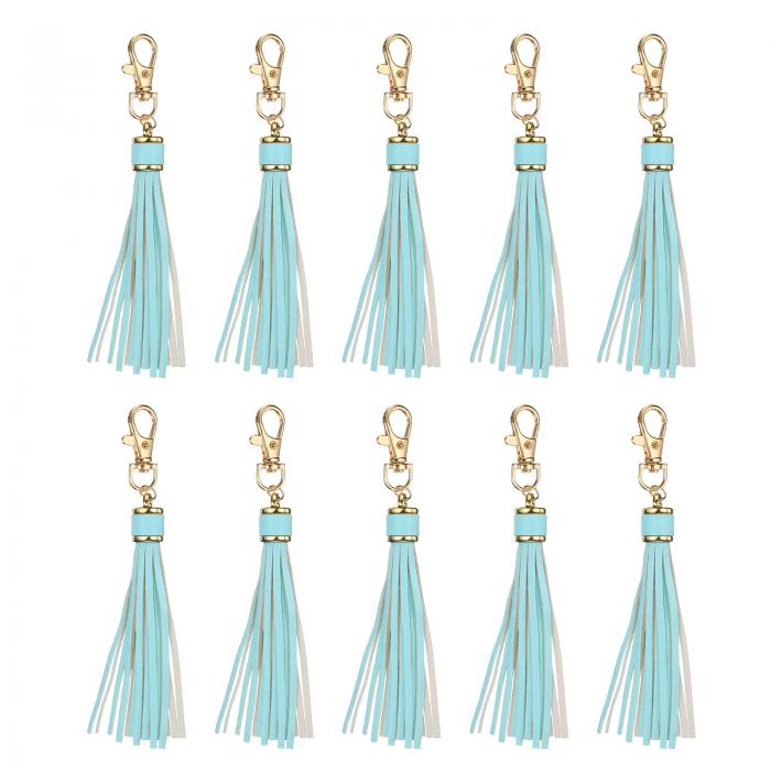 uxcell 10個 PUレザータッセル 6"キーチェーンタッセル装飾タッセルパース装飾 宝石メイキング ハンドバッグ DIYクラフト 携帯電話ストラップ用 ロブスタースイベル付き（ライトブルー）
