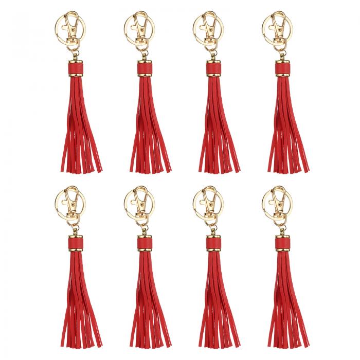 uxcell 8個 PUレザータッセル 6"キーチェーンタッセル装飾タッセルパース装飾 宝石メイキング ハンドバッグ DIYクラフト 携帯電話ストラップ用 キーリング（レッド）