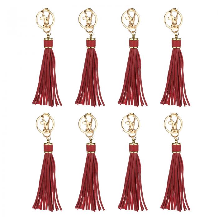 uxcell 8個 PUレザータッセル 6"キーチェーンタッセル装飾タッセルパース装飾 宝石メイキング ハンドバッグ DIYクラフト 携帯電話ストラップ用 キーリング（ワインレッド）