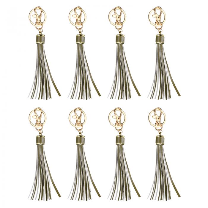 uxcell 8個 PUレザータッセル 6"キーチェーンタッセル装飾タッセルパース装飾 宝石メイキング ハンドバッグ DIYクラフト 携帯電話ストラップ用 キーリング（ディープ緑）