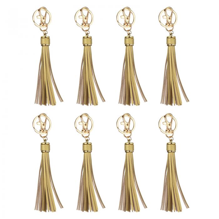 uxcell 8個 PUレザータッセル 6"キーチェーンタッセル装飾タッセルパース装飾 宝石メイキング ハンドバッグ DIYクラフト 携帯電話ストラップ用 キーリング（明るい金色）