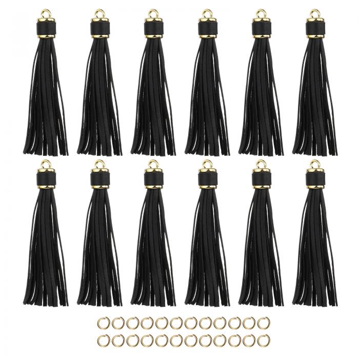 uxcell 12個 PUレザータッセル 4.3" キーチェーンタッセル装飾タッセルパース装飾 小さなリング付き 宝石メイキング ハンドバッグ DIYクラフト 携帯ストラップ用（黒）
