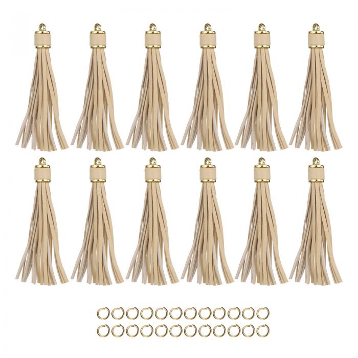 uxcell 12個 PUレザータッセル 4.3" キーチェーンタッセル装飾タッセルパース装飾 小さなリング付き 宝石メイキング ハンドバッグ DIYクラフト 携帯ストラップ用（ベージュ）