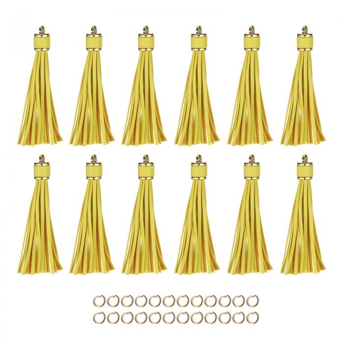 uxcell 12個 PUレザータッセル 4.3" キーチェーンタッセル装飾タッセルパース装飾 小さなリング付き 宝石メイキング ハンドバッグ DIYクラフト 携帯ストラップ用（ライトイエロー）