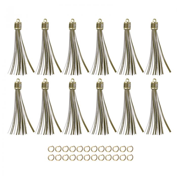 uxcell 12個 PUレザータッセル 4.3" キーチェーンタッセル装飾タッセルパース装飾 小さなリング付き 宝石メイキング ハンドバッグ DIYクラフト 携帯ストラップ用（ディープ緑）