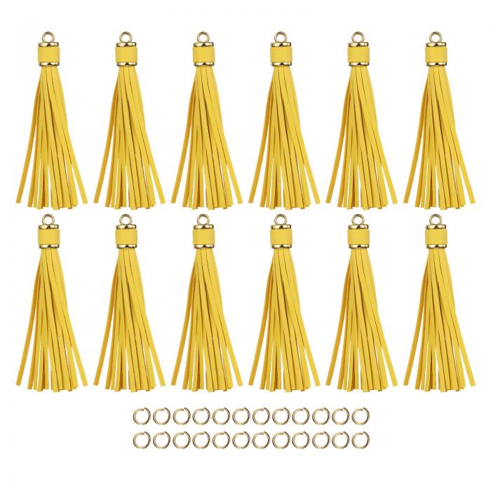 uxcell 12個 PUレザータッセル 4.3" キーチェーンタッセル装飾タッセルパース装飾 小さなリング付き 宝石メイキング ハンドバッグ DIYクラフト 携帯電話ストラップ用（金色）