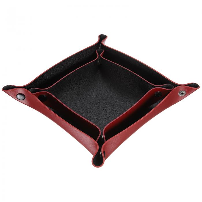 uxcell 2個のPUレザーバレットトレイユニセックス折りたたみ式小さなキャッチオールトレイオーガナイザーポータブルナイトスタンドベッドサイドデスクトレイキーウォレットウォッチコイン宝石ダイス用 黒レッド