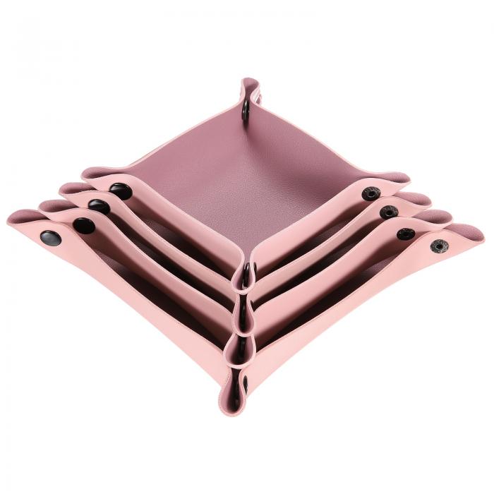 uxcell 4個 PUレザーバレットトレイユニセックス折りたたみスモールキャッチオールトレイオーガナイザーポータブルナイトスタンドベッドサイドデスクトレイキーウォレットウォッチコイン宝石ダイス用 パープルピンク