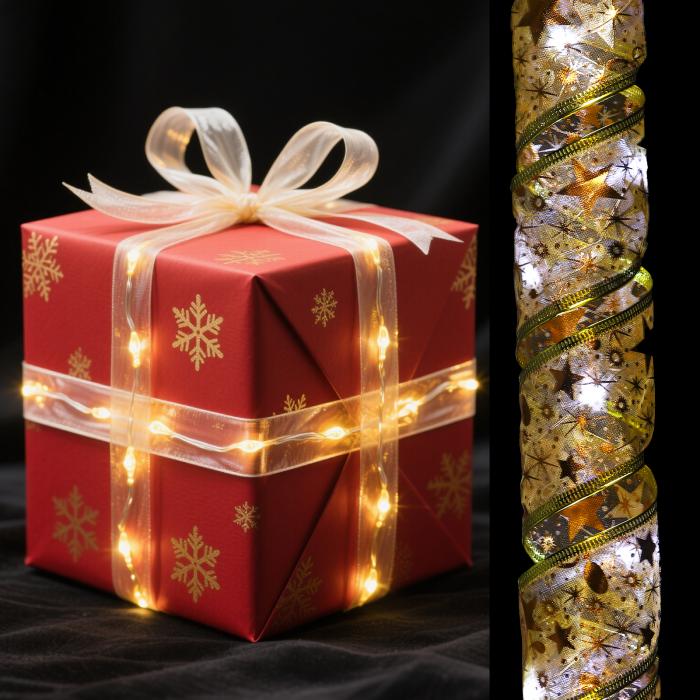 uxcell LEDライト銅線リボン 3.28フィート10バッテリー駆動クリスマスツリーデコレーションストリング パーティーウェディングクリスマスツリー用（金色 ホワイトライト）