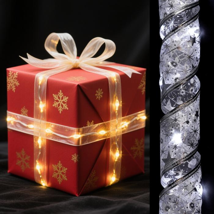 uxcell LEDライト銅線リボン 9.84フィート30バッテリー式クリスマスツリーデコレーションストリング パ..