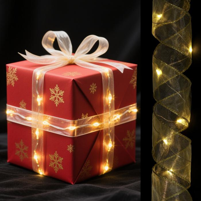 uxcell LEDライト銅線リボン 6.56フィートリボンボウライトバッテリー式クリスマスツリーデコレーショ..