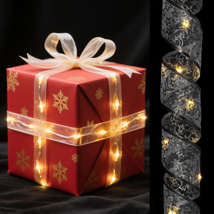 uxcell LEDライト銅線リボン 6.56フィートリボンボウライトバッテリー式クリスマスツリー装飾ストリン..