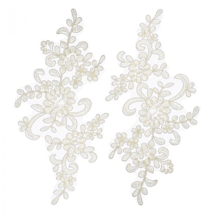 uxcell 2個の花のレースアップリケ3D刺繍レースパッチ ウェディング花嫁ドレス衣類DIYクラフトアクセサリー装飾用 ライト金（23cm）
