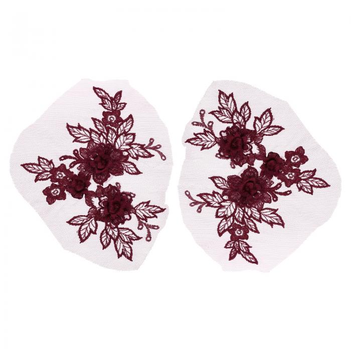 uxcell 2個の花のレースアップリケ3D刺繍レースパッチ縫製追加装飾結婚式花嫁ドレス服DIYクラフトアクセサリー装飾 バーガンディ（20cm）
